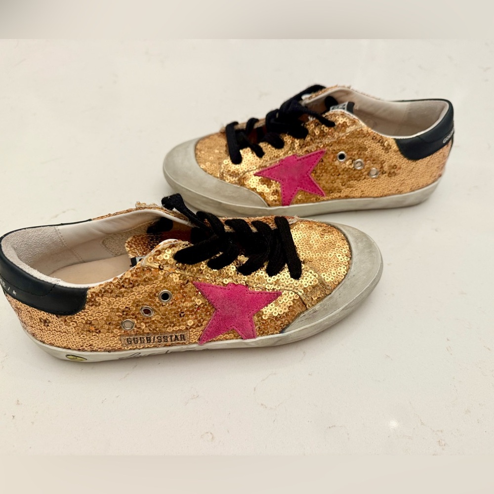 NEVER WORN Golden Goose Women's Sequin Gold and Pink Sneakers - Picture 2 of 6